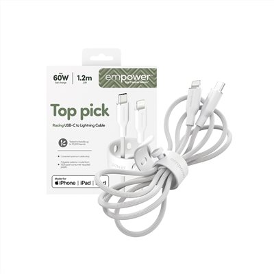 PanzerGlass USB-C to Lightning 1.2M 60W快充編織線(附束帶扣)-白