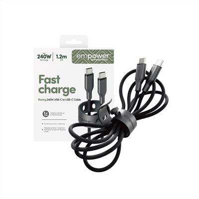 PanzerGlass USB-C to USB-C 1.2M 240W快充編織線(附束帶扣)-黑
