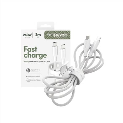 PanzerGlass USB-C to USB-C 2M 240W快充編織線(附束帶扣)-白